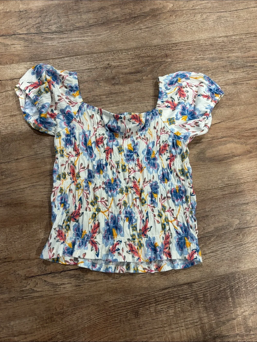 Old Navy White Floral Smocked Puff Sleeve Top for Kids
